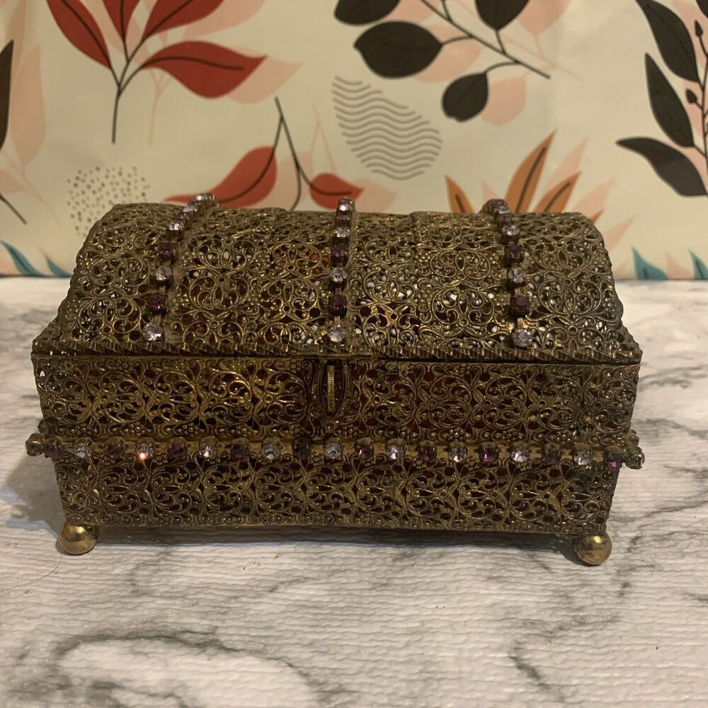 Beautiful Filigree Metal Music Box Made In Western Germany Plays “O mein Papa”